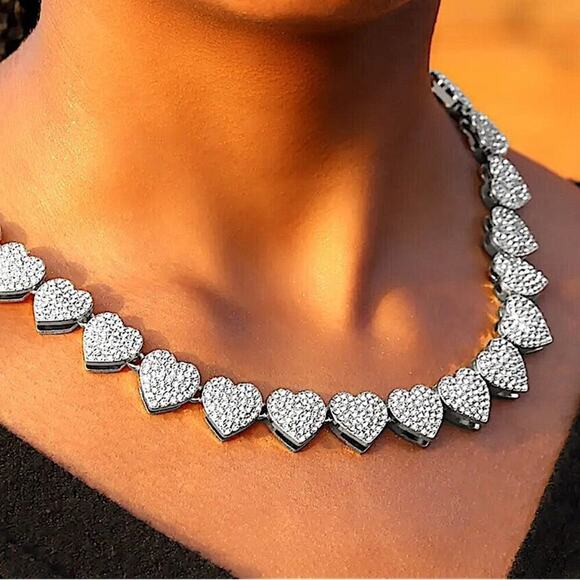 Silver Crystal Heart Paved Necklace - Picture 2 of 8